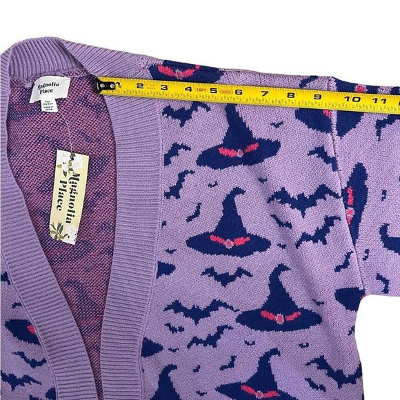Halloween Plus-Size Cardigan by Magnolia Place, Purple and Navy Witches Hat NEW - Picture 6 of 9
